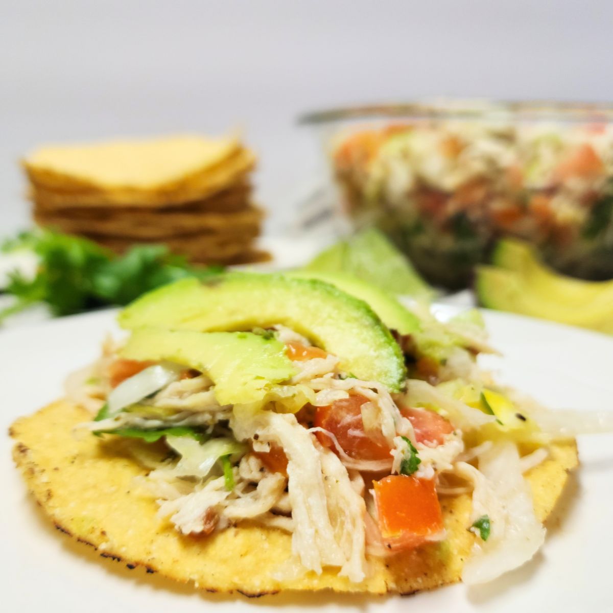 Mexican chicken salad tostadas