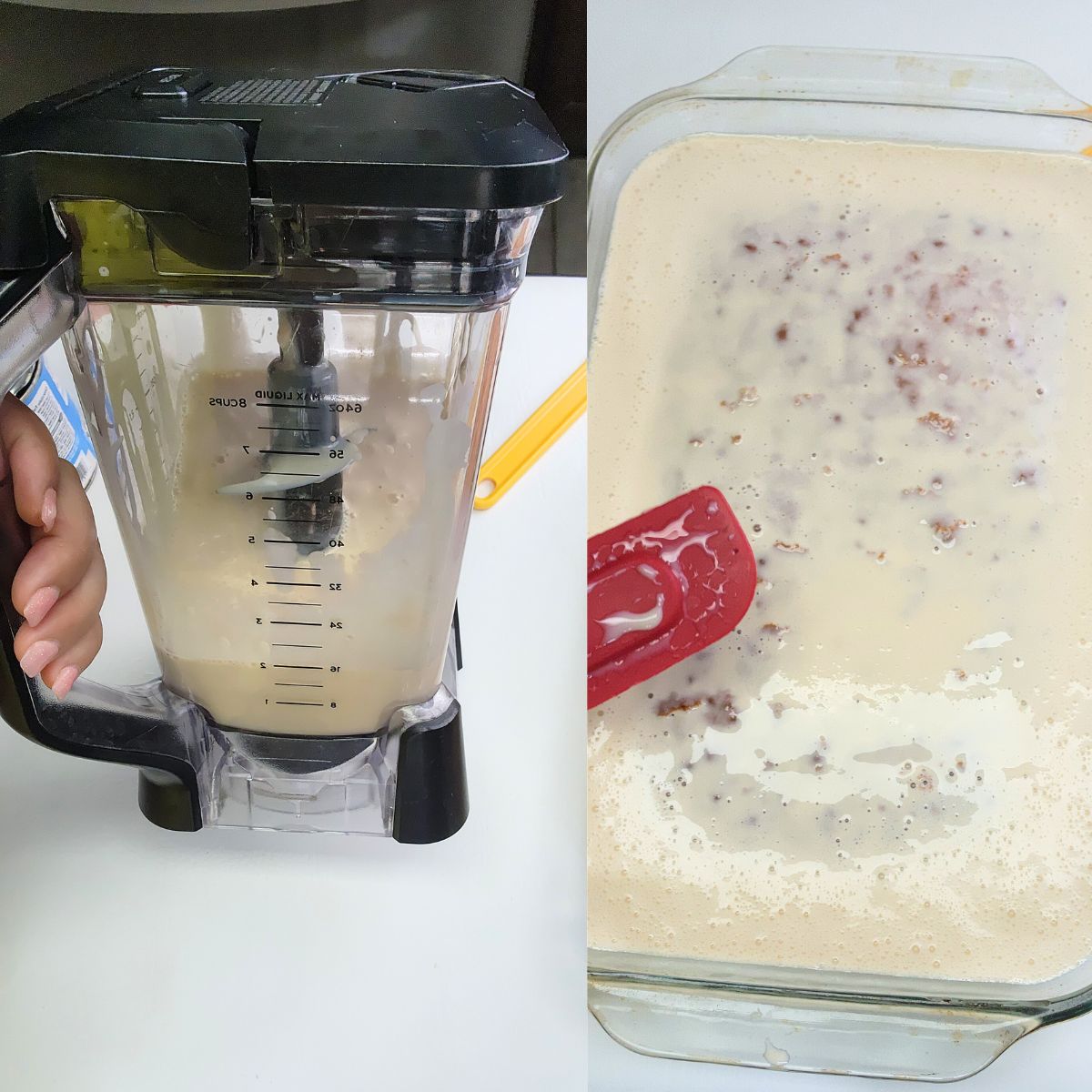 blend ingredients for strawberry tres leches cake