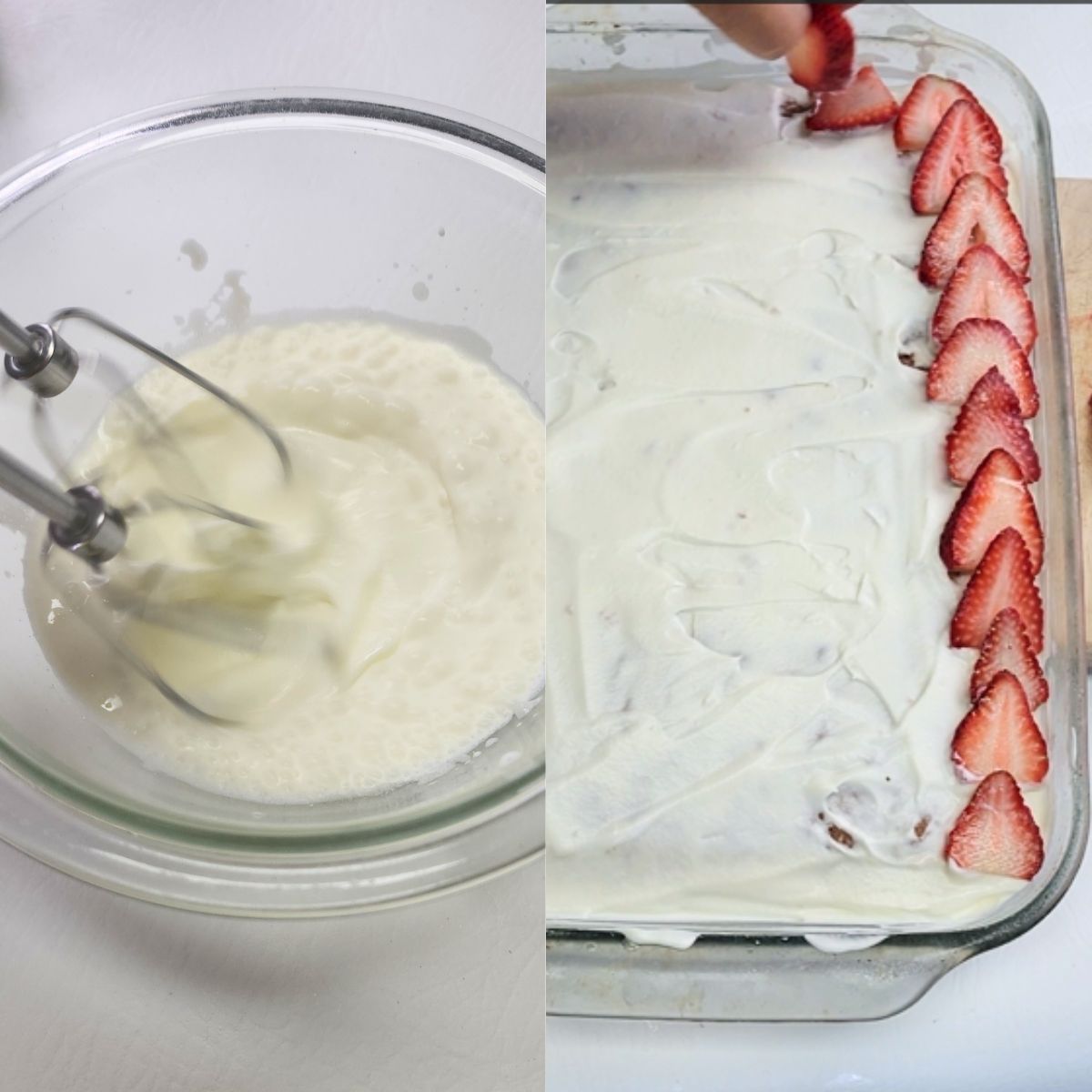 whipped the whipping cream and decorate de strawberry tres leches cake