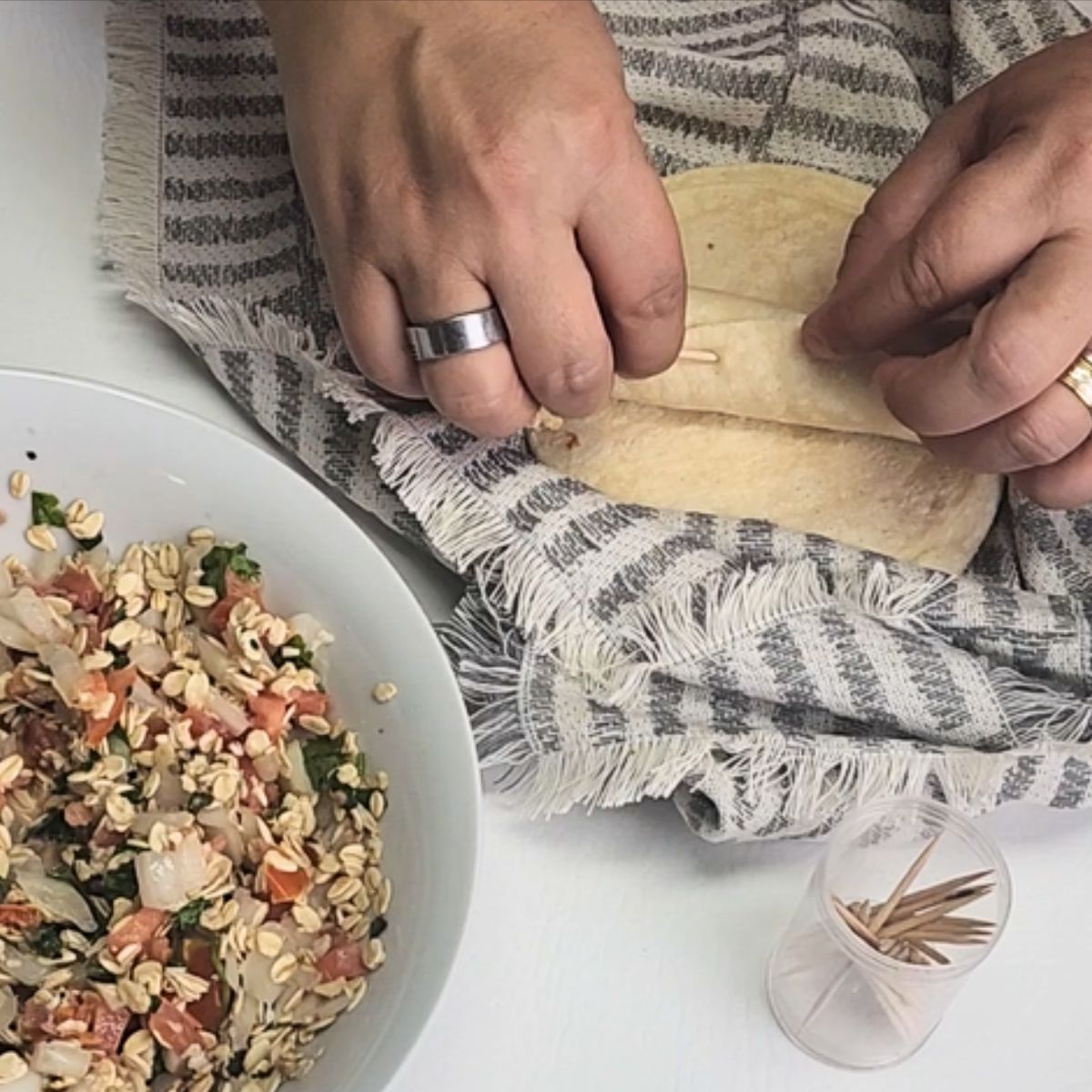 close the vegetarian taquitos with a toothpic