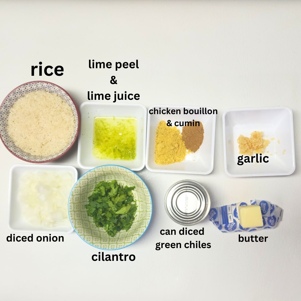 ingredientds for the seasoned white rice