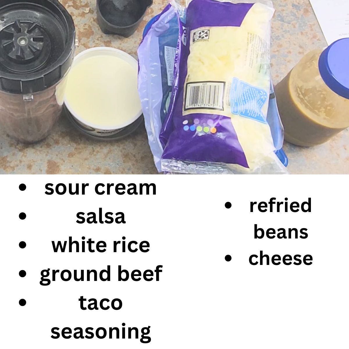 Ingredients for the Mexican casserole easy recipe.