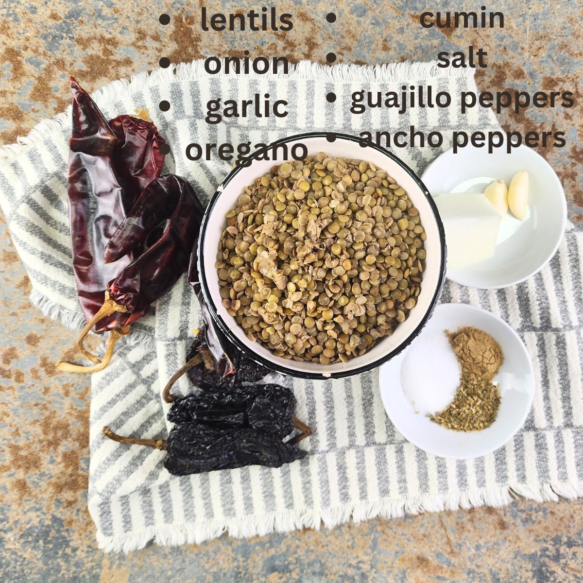 Mexican meatless lentils recipe Ingredients.