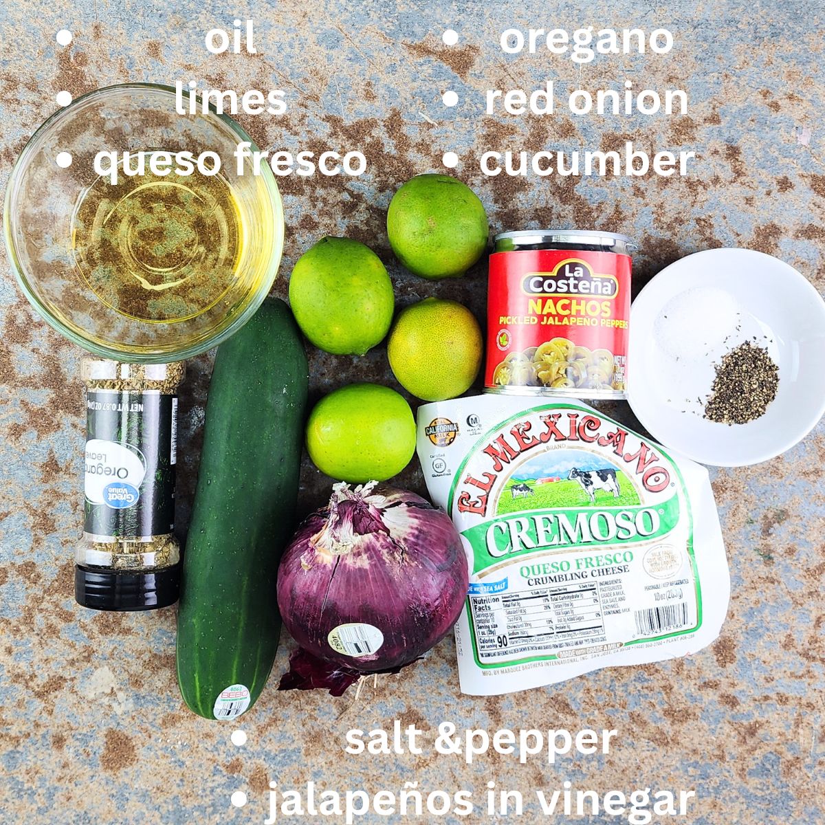 Ingredients for the queso fresco ceviche.