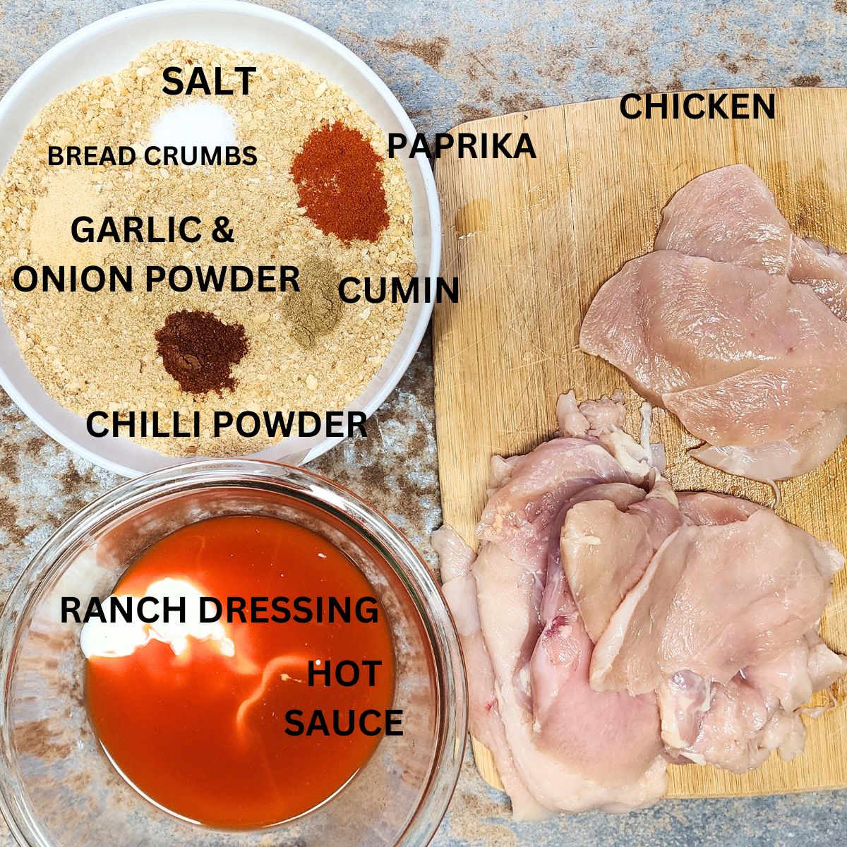 INGREDIENTS FOR THE CHICKEN HAMBURGER FREEZER MEAL.