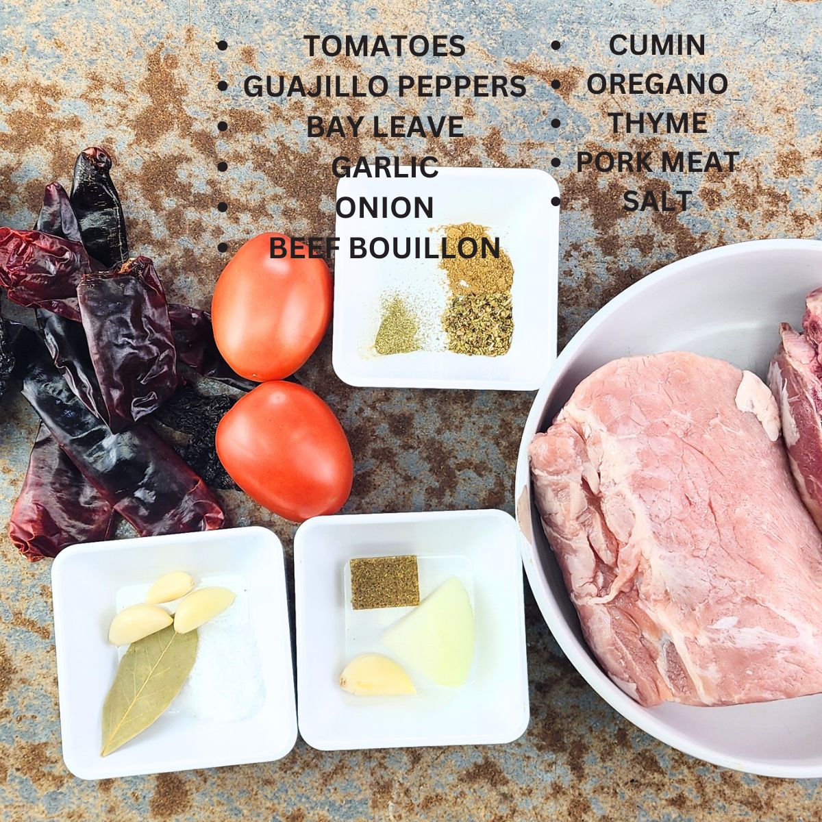 INGREDIENTS FOR THE MEXICAN ASADO (FREEZER MEAL).